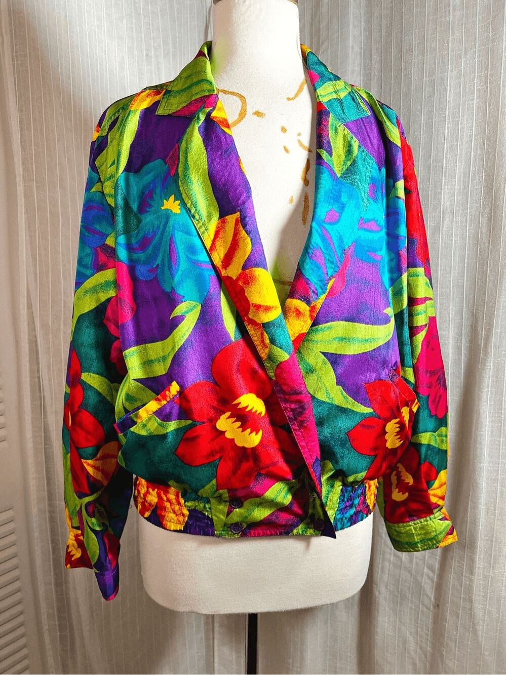 Laura & Jayne Blouse Size 8 VTG 90's Vibrant Maximalist Tropical Showstopper